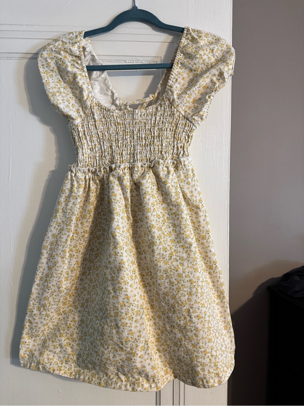 Altar'd State Yellow Floral Smocked Puff Sleeve Dress